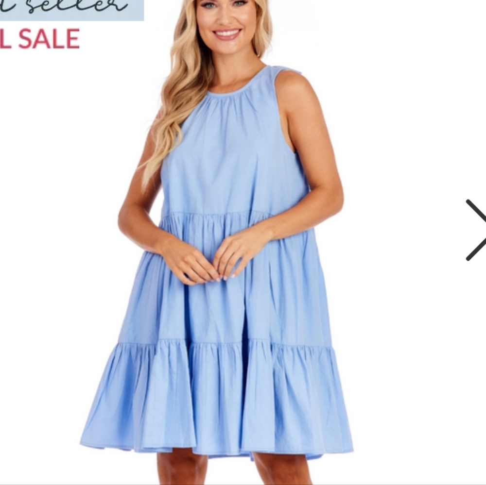 Blue Tiered Halter Midi Sundress